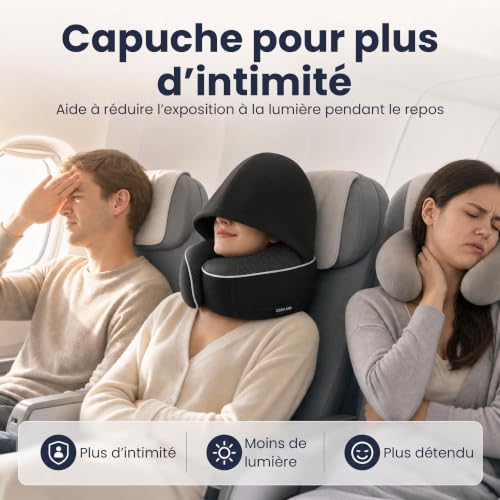 Coussin De Voyage Avion : COSYLAND Coussin de Voyage Cervical à Capuche en Mousse à Mémoire de ... – Image 5