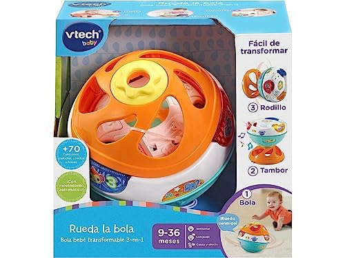 VTech - Rueda la bola 3 en 1, Pelota interactiva para bebés +9 meses, transformable en diábolo y tambor, Versión ESP