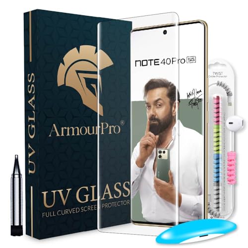 Image of ArmourPro Military Grade UV Tempered Glass Screen Protector for Infinix Note 40 Pro, Note 40 Pro Plus and Zero 30 5G with Edge to Edge Coverage, Cable Protector & Installation kit (6.78 Inch)