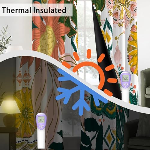 Image of Tyrot Boho Floral Grommet Blackout Curtains, 42W x 84L, 2 Panels