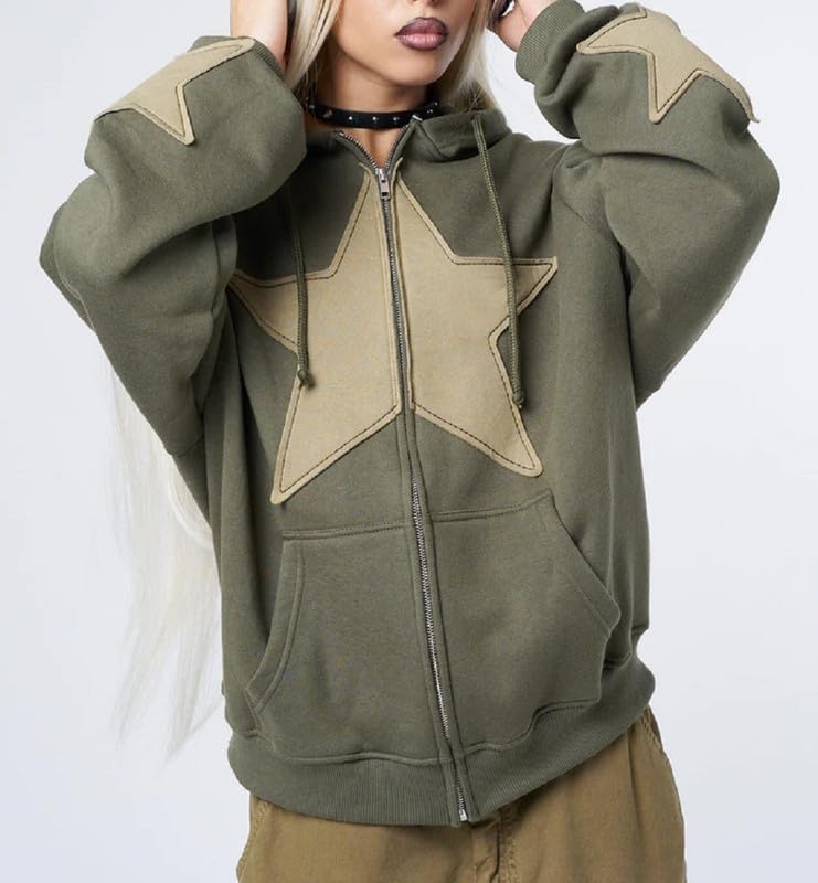ROAONOCOMO Women Y2K Zip Up Hoodie Star Printed Oversized Sweatshirts Fairy Grunge Graphic Hooded Jacket Harajuku Streetwear - Image 2