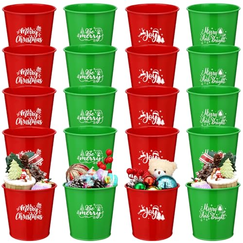 LIUBUJINGYING 20 Pcs Christmas Metal Buckets Christmas Galvanized Flower Planters Pots Red Green Farmhouse Metal Pail Rustic Decorative Gardening Containers for Party Home Xmas Outdoor Indoor Decor