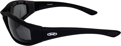 Miniatura 8 de Global Vision Dos (2) pares de gafas de sol acolchadas para motocicleta, montura negra, lente ahumada, lente transparente