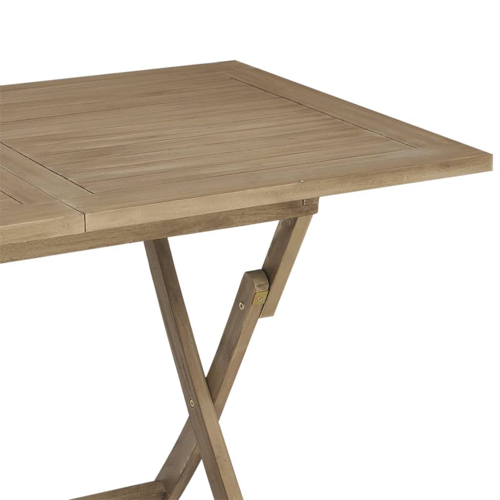 Tavolo da giardino pieghevole grigio in legno di teak massiccio, 120 x 70 x 75 cm, tavolo da terrazza con foro per ombrellone per giardino, balcone, terrazza, esterni, resistente alle