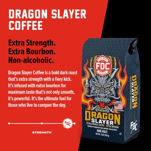 Image of Fire Department Coffee Dragon Slayer Coffee - Gives Back to Firefighters - Bourbon Infused - Ground Dark Roast - Non-Alcoholic - Roasted in the USA - Veteran Owned - 12 oz (Pack of 2)