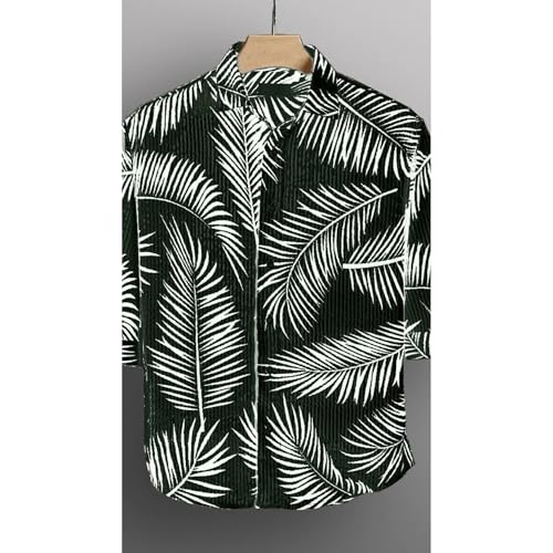Image of MiraMichi Men's Corduroy Printed Half Sleeve Casual Shirt - Regular Fit Hip Length