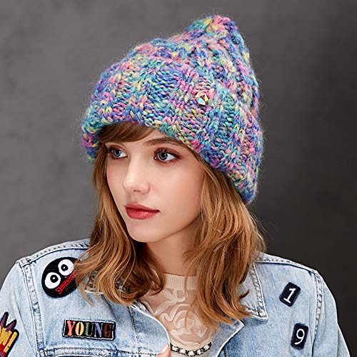 Bonnet en tricot pour dames chaud et doux multicolore