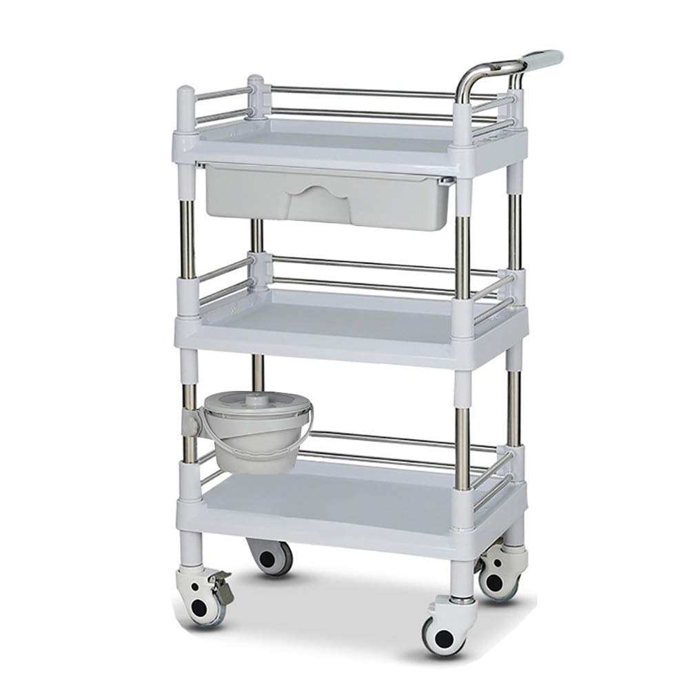 Bewegliche Wagen, Haushaltsmittel, Servierender Wagen Kleiner Schönheitssalon-Wagen Mit Abs-Schublade, Edelstahl-Rollender Medizinischer Wagen Mit Bremsrädern/Beige/L