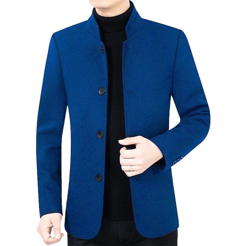 HUIANGLIYG Blazer À Chevrons pour Homme, Veste de Costume Vintage en Tweed de Laine Mélangée, Col Mao, Simple Boutonnage, Manteau en Laine Décontracté,...