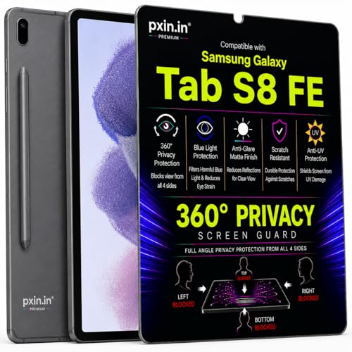 Image of Pxin 360 Pro Privacy Screen guard compatible with Samsung Galaxy Tab S8 FE | Anti Glare | Anti UV | Anti Blue | Anti Reflection | Privacy Filter | Unbreakable Build