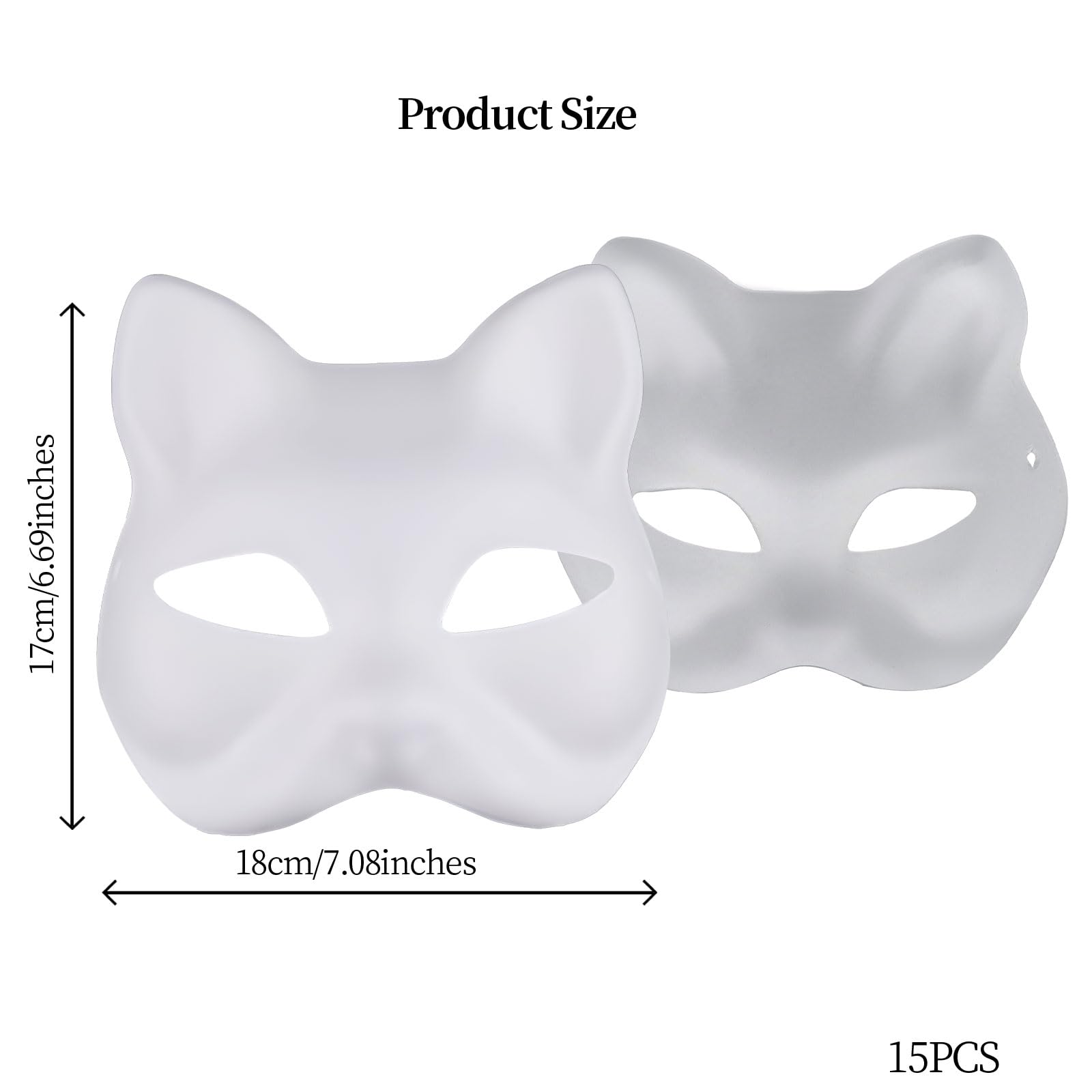 Hyuetrsa 15 PCS Cat Mask Unpainted Paper Therian Fox White Masks Half Facemasks Blank DIY for Masquerade Halloween Costume Dance Party
