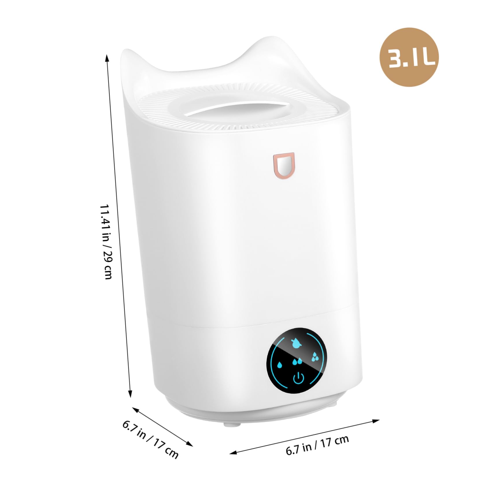 Umidificatore 3, 1l Bianco in Plastica per Stanze Piccole e Scrivania | Touch Screen Intuitivo, Design Minimalista, Umidità Prolungata per Uso Quotidiano