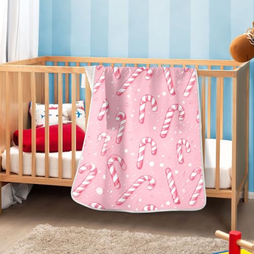 Image of Christmas Pinks Candy Cane Baby Blankets | Soft Warm Crib Stroller Blanket for Toddler Newborn Girls Boys 30x40in