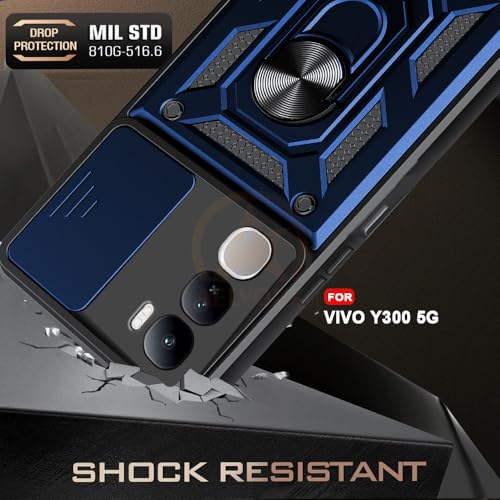 Image of Armor Bumper Back Cover Case for Vivo Y300 5G | Rotating Camera Cover, Ring Holder & Kickstand | Heavy Duty & 360 Degree Protection Vivo Y300 5G Back Cover (Blue)