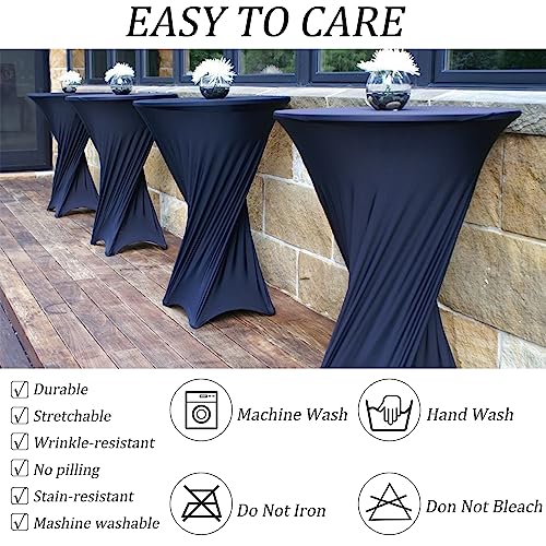 Image of Fivenl 4 Pack 32x43 Inch Cocktail Table Cover Spandex Stretch Square Corners Tablecloth, Navy Blue Cocktail Fitted High Top Table Cloth for Bar, Weddings, Birthday, Banquet, Party (Navy Blue)