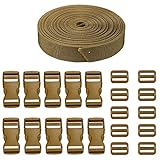 JETEDC（ジェットイデイシイ）Molle スーツケースベルト 荷崩れ防止 ベルト10セット 25ｍｍ×10ｍ ワンタッチ式ロックプラスチックロック10個入り 荷締めベルト 作業用ベルト 調整可能 (深いカーキ)