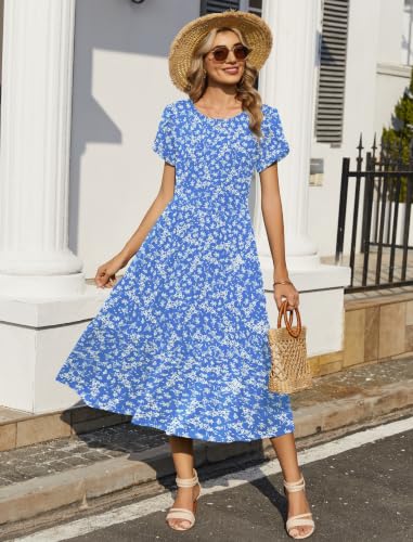 Image of Zeagoo Women Summer Midi A Line Dress Short Sleeve Casual Flowy Tiered Beach Long Sundress with Pockets 2026 Vacation Travel