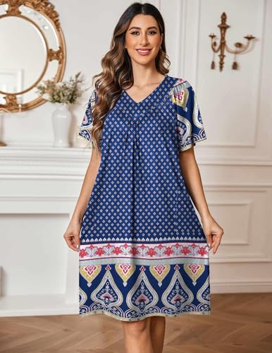 Image of Ekouaer Womens House Dress Floral Print Nightgown with Pockets Mumu Dress