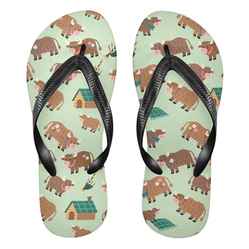 Highland Cow Green Flip Flop Beach Summer Casual Sandal for Women & Men Shower Shoes 2301700