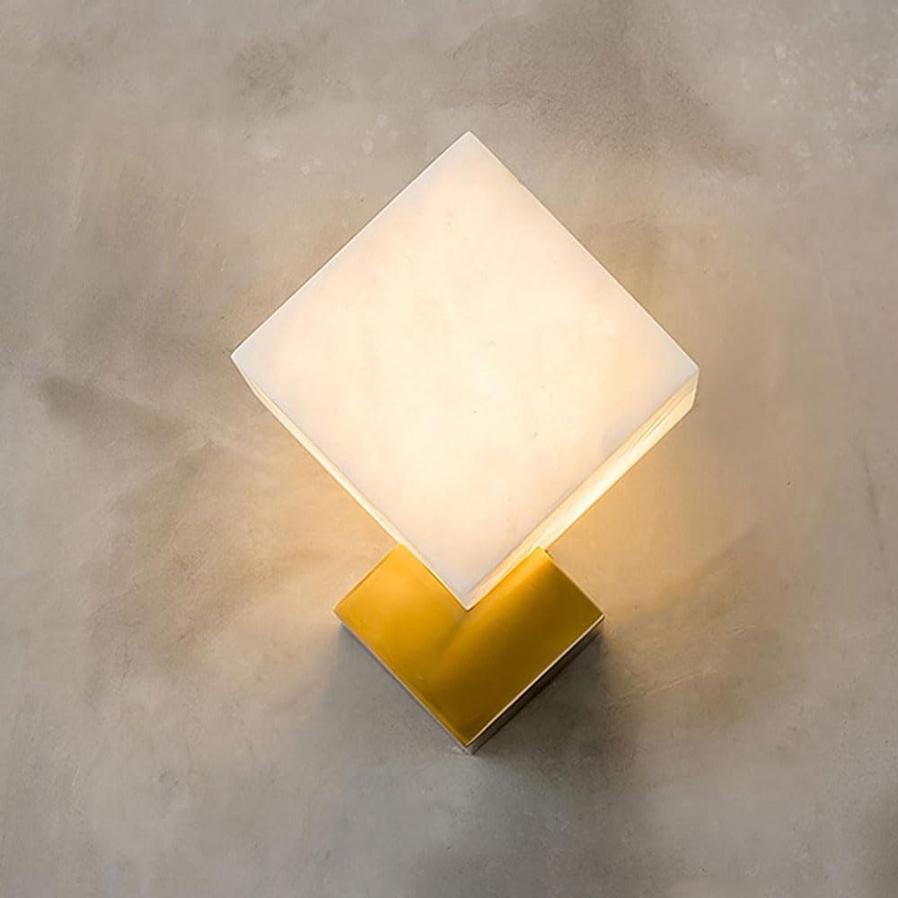 GUOGUOSM 7.4in Alabaster Brass Wall Light, Nordic Industrial Style Marble Wall Lamp, G9 Screw Indoor Wall Sconce, Bedside Living Room Corridor Decorative Lighting Fixtures
