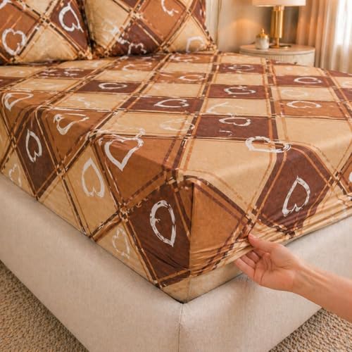Image of Castiqa Elastic Fitted Supersoft Premium Polycotton 200TC King Size Bedsheets with 2 Pillow Covers (Fits Upto Mattress of 8Inches) (Multicolor, Full 72x78x8Inch)