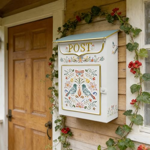 Image of Mailbox Wall Mount Mailboxes for Outside Vintage Mail Boxes for House Outside Metal Drop Box Antique Style Nostalgic Charm Home Decorative, Flower Pattern