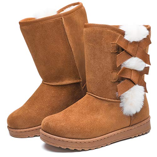 Winter Snow Boots for Women Mid Calf Warm Fur Lined Boots Slip on Fashion Bootie (6, Chestnut, numeric_6)