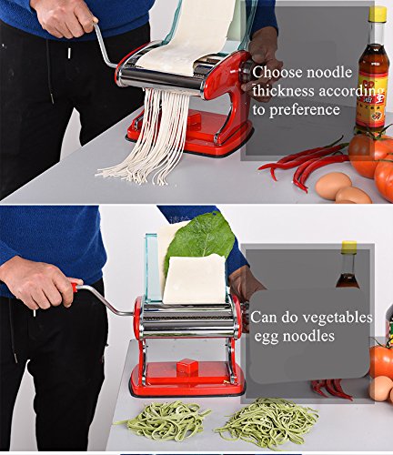 CGOLDENWALL Máquina manual de fideos para el hogar Máquina de prensado de masa de acero inoxidable Wonton Maker (3 hojas)