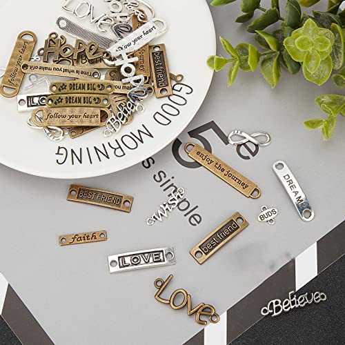 SUNNYCLUE 1 Box 20 Styles Connector Charms Tibetan Style Inspiration Words Infinity Love Heart Letter BFF Links Alloy Metal Pendants for Jewelry Making DIY Necklace Bracelet Crafting - Image 4