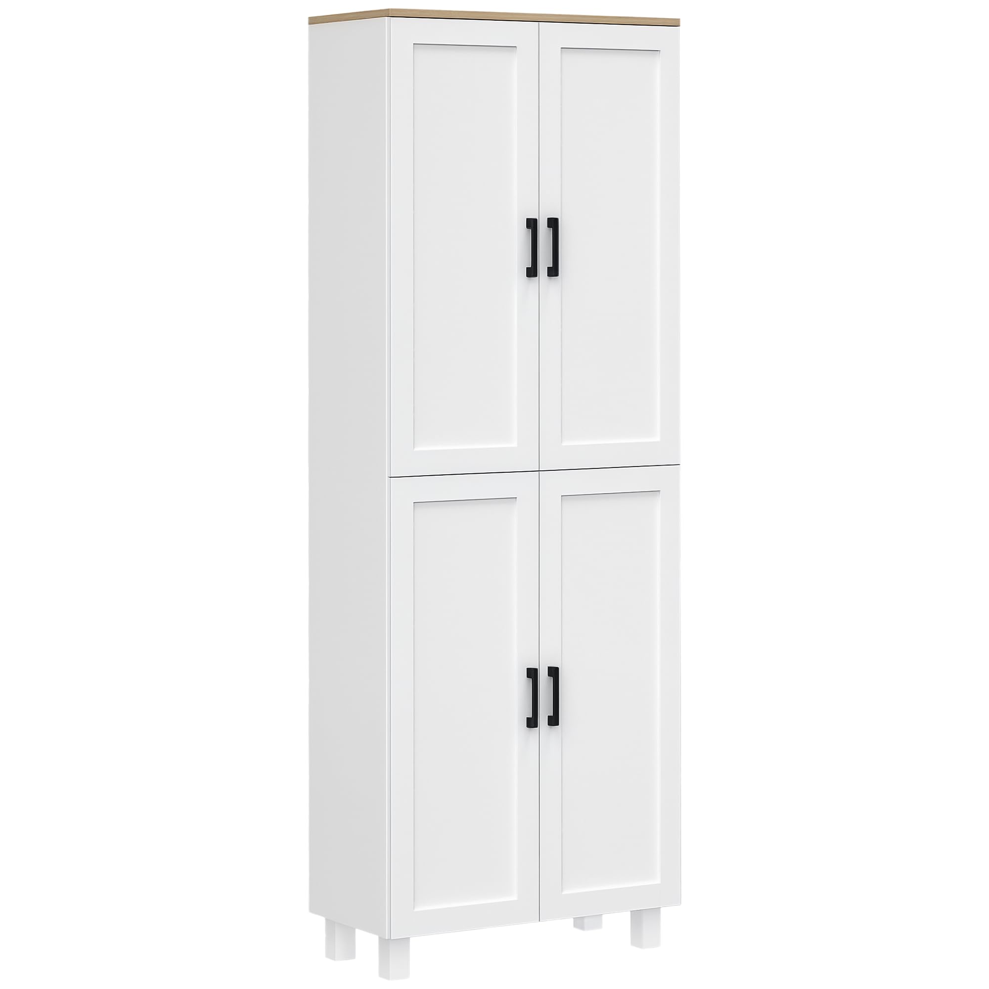 HOMCOM Freestanding Kitchen Cupboard, 4-Door Storage Cabinet with Adjustable Shelves, Modern Kitchen Pantry for Dining Room, 170cm, White