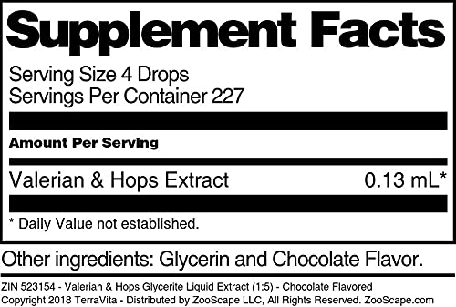 Miniatura 5 de Terravita Extracto líquido de glicerita de valeriana y lúpulo (15), sabor a chocolate (1 oz, ZIN 523154)