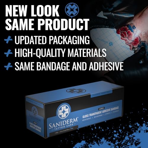 Image of Saniderm - Original Tattoo Aftercare Bandage Roll - 8 in x 8 yd Roll | Features Waterproof, Sterile, Latex-Free Tattoo Film, Gloss Finish and Medical-Grade Aftercare Wrap for Fresh Ink Protection.