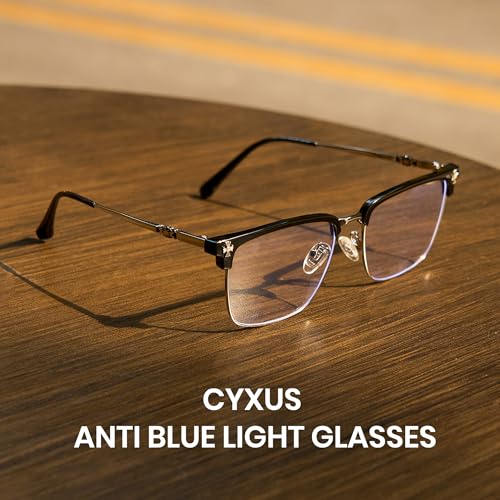 Image of Cyxus Retro Blue Light Glasses Men - Square TR90 Metal Blowline Frame Stylish Trendy for Computer Daily Work 8252