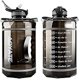 1 Gallon /128 OZ Motivational Water Bottle with Time Marker & Straw, Leakproof Large Water Jugs with Handle, [Wide Mouth] Tritan BPA Free Sports Water Bottle for Fitness Gym Outdoor Sports (Black)