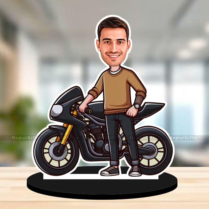 Nupur Studios Personalized Caricature Bike Rider Photo Cutout | Cartoon Avatar Photo Standy | for Male, Brother, Father, Husband, Boss | Diwali Gift