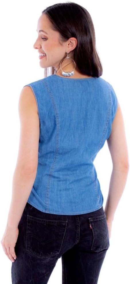 Scully Womens Lace Up Ties Blue Cotton Denim Vest