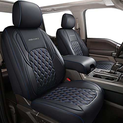 Huidasource Silverado Seat Covers, Front & Rear Waterproof Leather Car Seat Cover, Seat Cushion Protector Fit for Chevy Silverado Sierra 2014-2018 1500, 2015-2019 2500HD 3500HD(Full Set/Black&Blue)