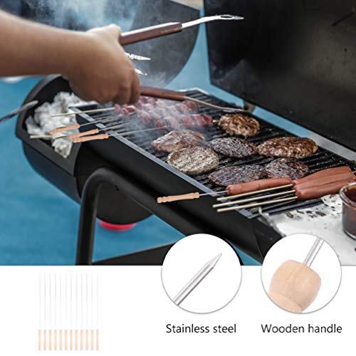 Conjunto de 24 peças de espetos de churrasco em aço inoxidável com cabo de madeira, espetos de metal