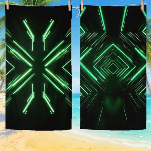Toalla Playa 70x140 cm Toallas de Playa Microfibra ,Toallas Baño Grandes, Secado Rápido Absorbente Suave Sin Arena Compacta Beach Towel para vacaciones Picnic Piscina Esencial con Bolsa Verde Q-579