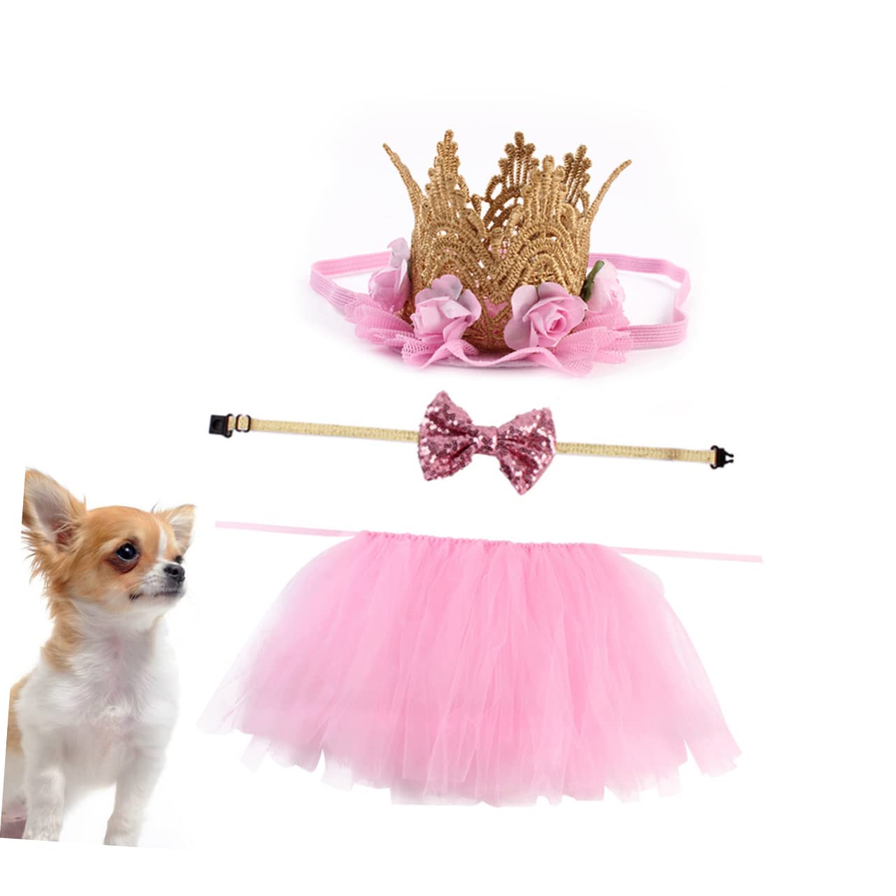 BESPORTBLE 12pezzi Costumi Per Cani Abbigliamento Per Animali Domestici Con Vestito Cravatta e Copricapo Per Feste e Occasioni Speciali Rosa