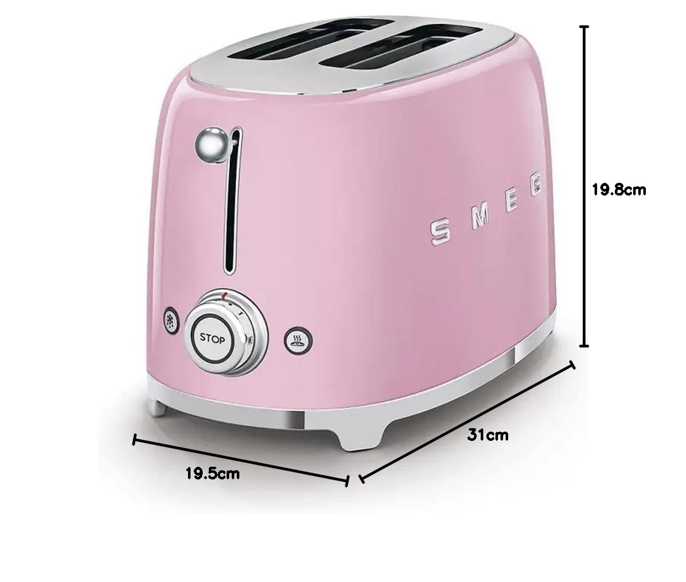 Smeg Tostador TSF01PKEU, 950 W, Metal, 2 Ranuras, rosa pastel