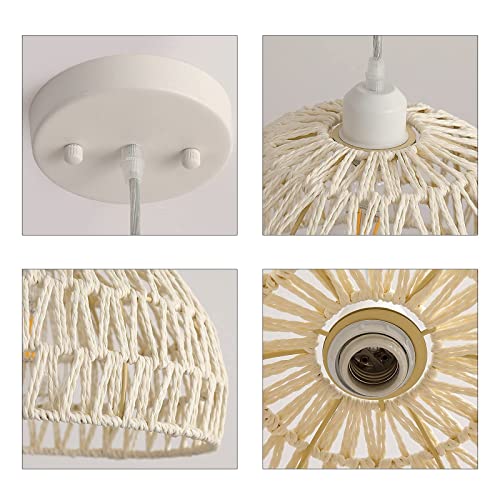 MEIXISUE Hand-Woven Rattan Wicker Boho Pendant Light,Minimalist Transitional LED Pendant Hanging Light Fixture for Kitchen Island Dining Room Restaurant Craft Room,Bulb Included W11.81 UL Listed - Image 7