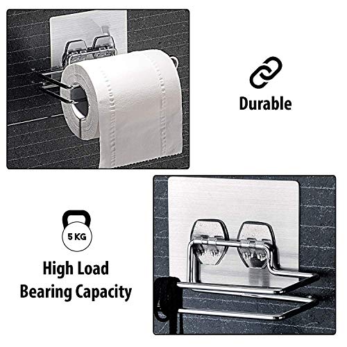 Image of HoMedics Self Adhesive No Drill Self Adhesive Toilet Paper Holder /Tissue Paper Roll Holder /Bathroom Rack for Kitchen /Towel Holder (4, Silver)