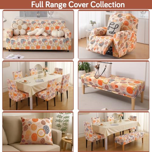 Image of HOKIPO Premium Velvet Cover Set for 4 Dining Chairs + 1 Dining Bench, Coral Autumn Leaves (AR-5799-D1)