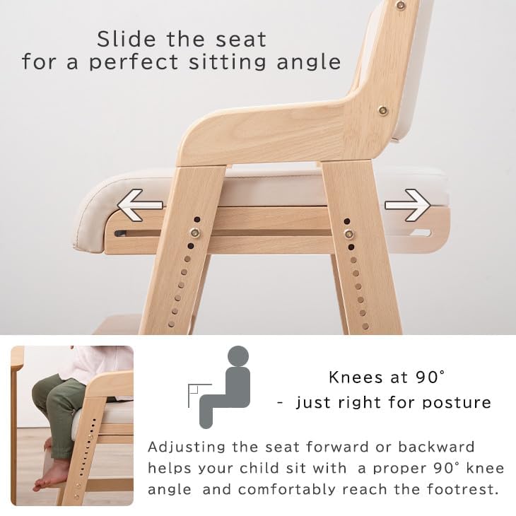Image of タンスのゲン TANSU NO GEN Japanese Wooden Chair, Height Adjustment for Babies and Toddlers Aged 4-12, up to 99.2 lbs, Designed in Japan, Slide The seat, Beige,4960040102(113277)