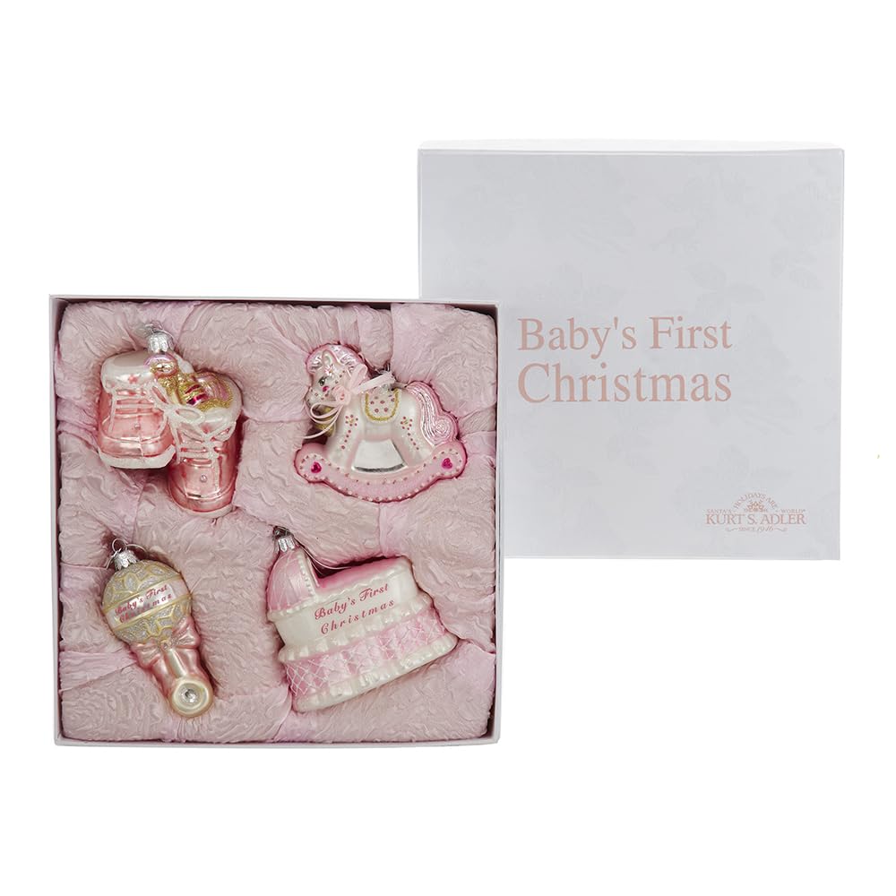 Kurt Adler NB0017G Noble Gems Glass Baby Girl Ornament, 4 Piece Set for Christmas