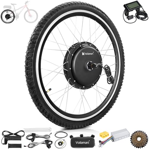 Voilamart 26IN Ebike Conversion Kit 48V 1500W Powerful Electric Bike Hub Motor Wheel Kit with Intelligent Controller and PAS System 750W Restricted as Road Legal eBike Kit (135mm Rear Wheel LCD)