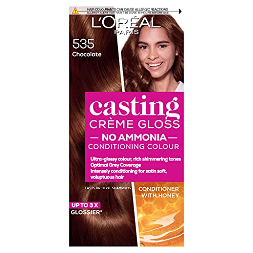 L'Oréal Paris Tinte para el cabello semipermanente sin amoníaco, 535 Chocolate, color de cabello brillante, acabado de aspecto natural, para hasta 28 champús, Casting Crème Gloss, 1 aplicación