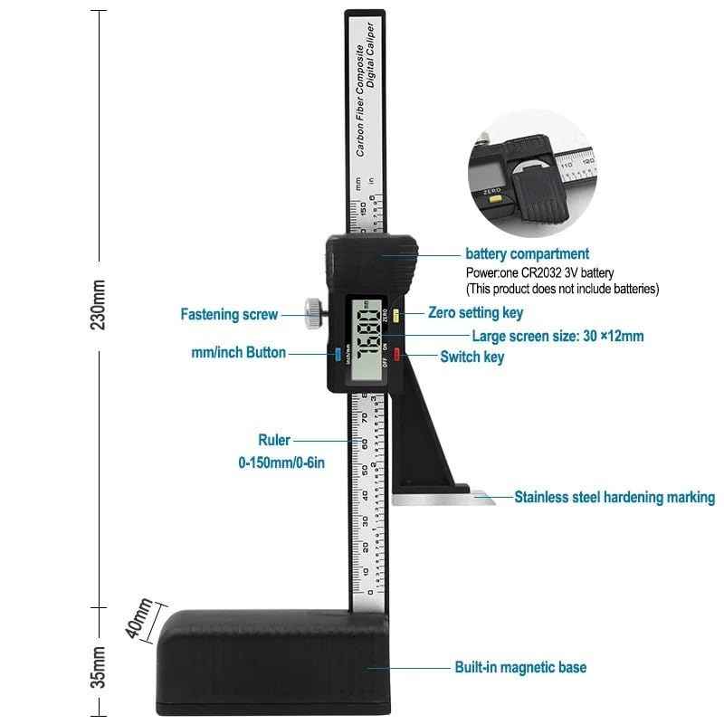 Medidor de altura Digital LCD, medidor electrónico, calibrador Vernier, regla 0-150mm, marcado mesa madera, herramientas medición