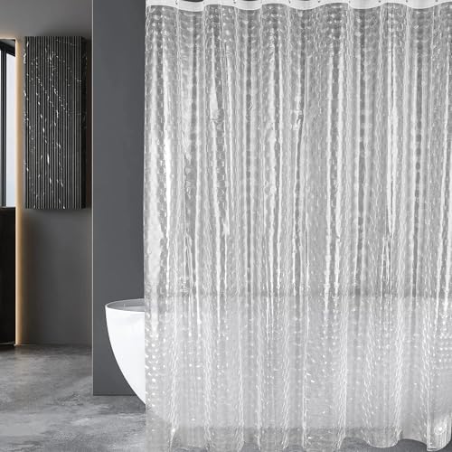 Cortina de Ducha Antimoho con 3 Imanes más Fuertes en la Parte Inferior, Transparente con Patrón de Guijarros 3D, Cortinas de Baño de Plástico Eva Impermeable (180An x 200Al cm (1 Paneles))